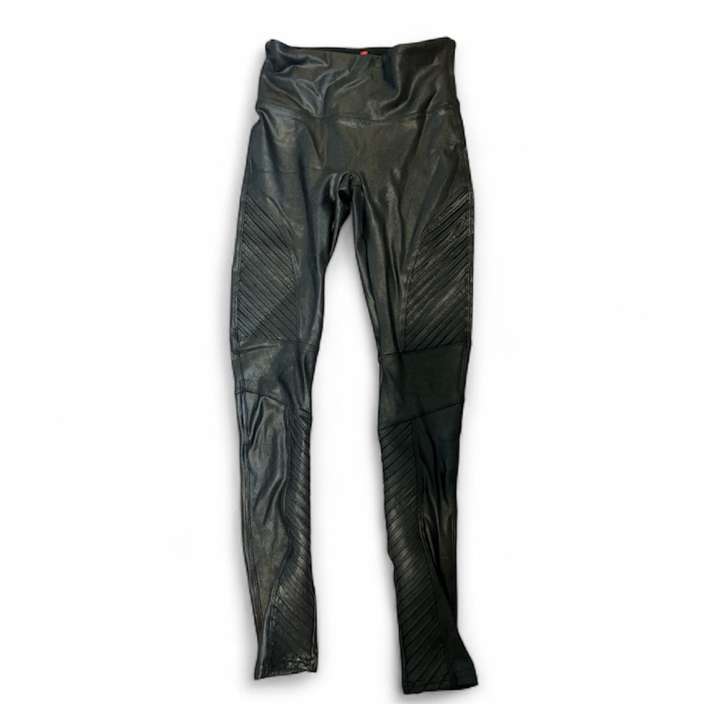 Spanx Faux Leather Black Textured Leggings, Size Small